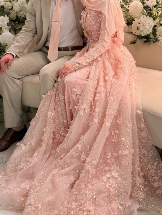 Teuta Matoshi Dresses & Skirts - Teuta Matoshi Blush Pink 3D Floral Long Sleeve Gown
